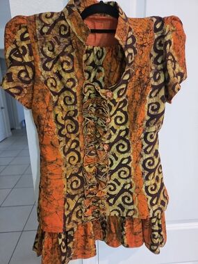 Orange & Green Printed Ruffle-Front Women’s Skirt Set